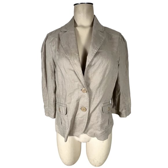 Juicy Couture women's tan linen jacket size Medium gathered waist, pockets - Picture 1 of 9